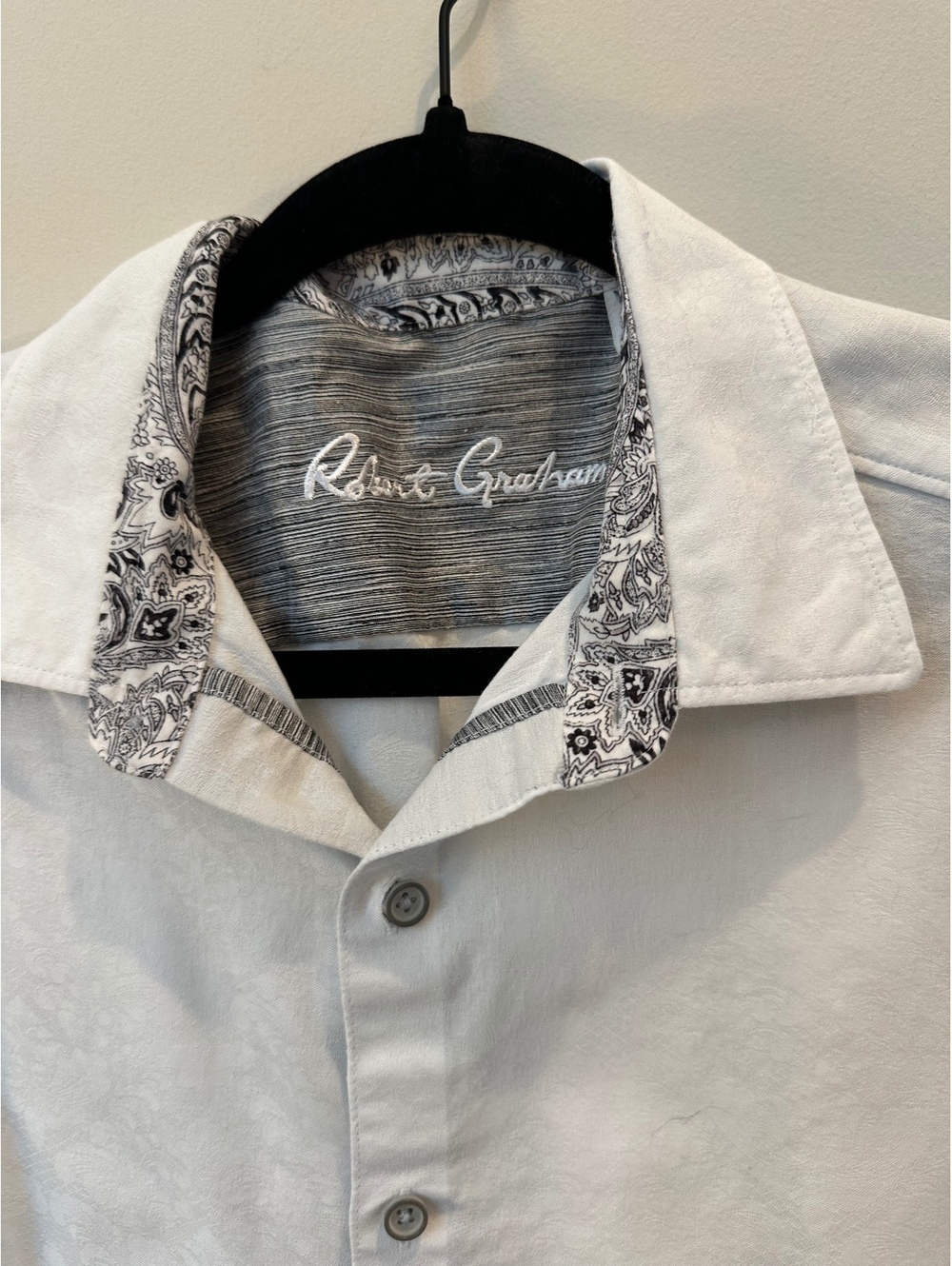 Robert Graham Mens Medium White Button Up Shirt Paisley Contrast Trim